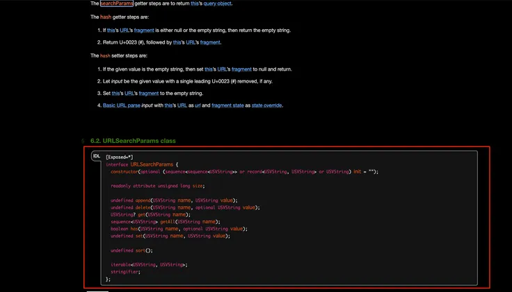 Web IDLブロックがハイライト表示されている